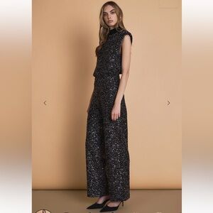 NWOT Endless Rose Boucle Tweed and Sequin High Waist Wide Leg Pants. Sz. L
